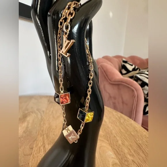 Louis Vuitton Gold-Tone Gamble Chain Bracelet with Multicolored Crystals - Picture 7 of 12